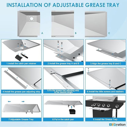 Universal Grease Tray and Catch Pan with 15-Pack Aluminum Disposable Drip Pan for Nexgrill Replacement Parts 720-0830H 720-0882A, Charbroil, Dyna Glo, Kenmore, Grease Tray for 3/4/5/6 Burner Gas Grill