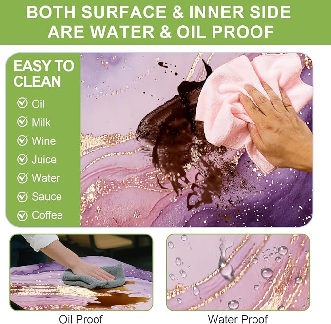 FOREVER QUEEN Picnic Table Cover with Bench Covers 72in,Waterproof Windproof Fitted Tablecloth, Purple Pink Marble with Gold Veins Camping Essentials with Drawstring Bag for Patio,Park & Backyard