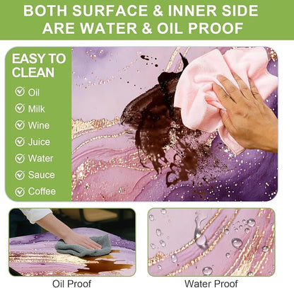 FOREVER QUEEN Picnic Table Cover with Bench Covers 72in,Waterproof Windproof Fitted Tablecloth, Purple Pink Marble with Gold Veins Camping Essentials with Drawstring Bag for Patio,Park & Backyard