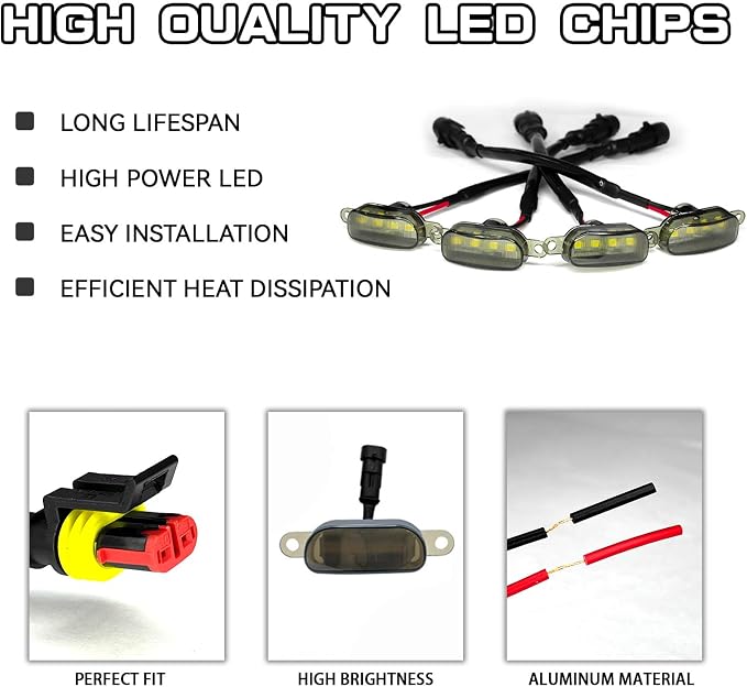 4 PCS Grille Lights for Trucks, Amber LED Lights with Wiring Harness, Waterproof Car Front Grille Raptor Style Trim Lamps for Ford F150 F250 F350 Dodge Ram 1500, Car Accessories (Black & White)