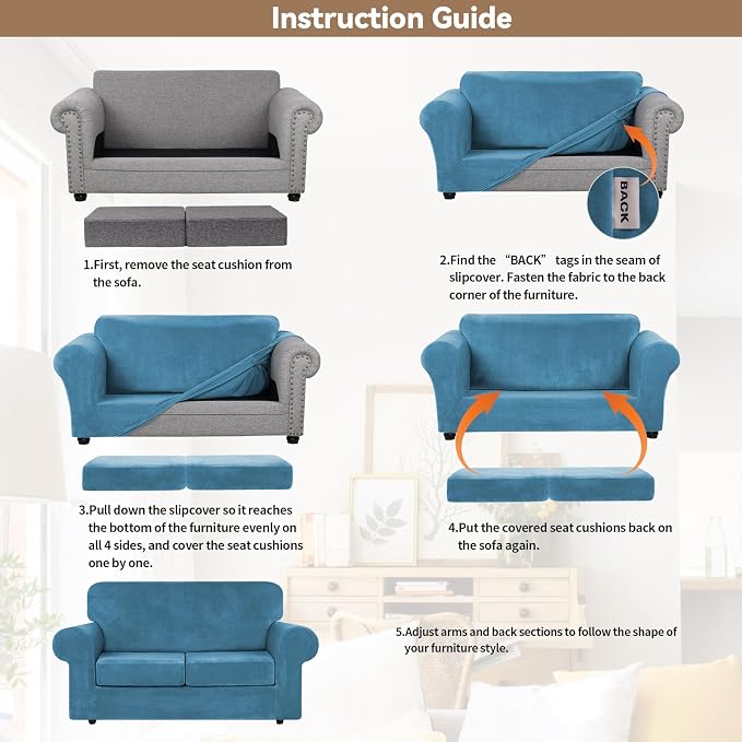 WEERRW Velvet Stretch 3 Pieces Couch Cover for Sofa Washable, Peacock Blue | Love Seat Couch Covers for 2 Cushion Couch Sofa Furniture Protector slipcoves with Elastic Bottom for Kids, Medium