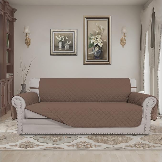 Easy-Going Reversible Oversized Couch Cover for 3 Cushion Couch Sofa Cover for Dogs Water Resistant Furniture Protector Cover with Foam Sticks for Pet (Oversized Sofa, Brown/Brown) | Machine Washable Slipcover For Dogs, Water Resistant Furniture Mat Fo...