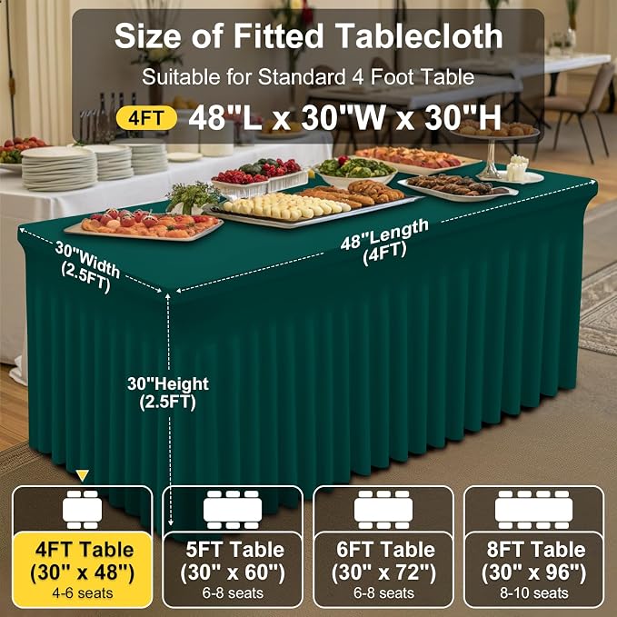 Smiry Spandex Elastic Fitted Table Cloth Skirt for 4FT Rectangle Table | Stretch Washable Table Cloth, Banquet Table Cover for Wedding, Party, Indoor & Trade Shows, (Blackish Green, 48Lx30Wx30H)