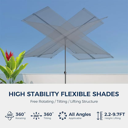 HOMSHADE 6x4ft Outdoor Balcony Umbrella - Flat Porch Pool Patio Umbrella Rectangular Canopy Shade UPF50+ UV Protection 360° Rotating & Tilting All Angles Applicable (Grey, No Base)