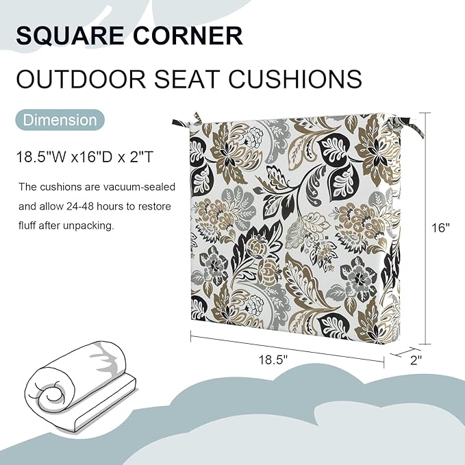 DYTXIII Set of 2 Outdoor Chair Cushions, Water Resistant 18.5"x16"x2" Square Seat Cushion for Patio Dining Chairs, High-Density Replacement Pads for Indoor Outdoor Furniture - Dailey Tan