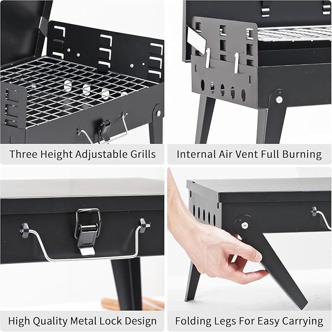 Portable Charcoal Grill, Foldable BBQ Kit Easy to Carry, Small Table Top Charcoal Grill for Camping, Outdoor Cooking Folding Portable Lightweight Grills for Picnics, Tailgating and Backyard Grilling