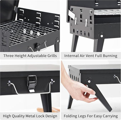 Portable Charcoal Grill, Foldable BBQ Kit Easy to Carry, Small Table Top Charcoal Grill for Camping, Outdoor Cooking Folding Portable Lightweight Grills for Picnics, Tailgating and Backyard Grilling