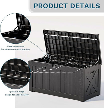 Patiowell 120 Gallon Large Deck Box, Outdoor Lockable Storage Box for Gardening Tools, Waterproof Deck Box for Patio Furniture, Black