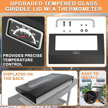 Upgrade Hinged Lid for Blackstone 36" Omnivore Griddle Hood,5856 Visualized Tempered Glass Hard Cover for Blackstone Lid 1554 2210 2177 1984 etc. 36 Omnivore Flat Top Griddle Accessories w/Thermometer