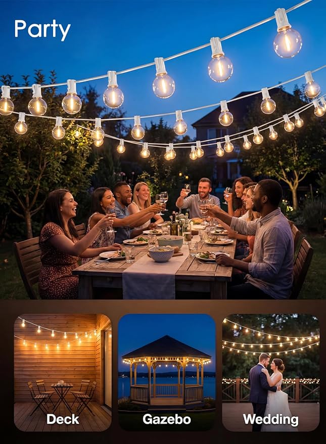 SUNSGNE 25FT G40 LED White Outdoor String Lights, White Patio Lights with 25 Shatterproof LED Clear Globe Bulbs for Patio Garden Porch Pergola Bistro Outside Decor
