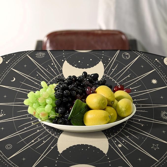 Vintage Moon Sun Tablecloth Moon Phase Star Galaxy Zodiac Signs Moonlight Table Cloth Water Resistant Wipeable Table Cover for Farmhouse Picnic Party Holiday Kitchen Dinner Table 55"x55"