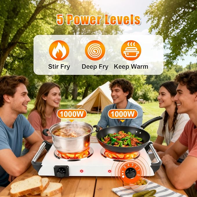 Electric Charcoal Burner Stove, 500W Single Coil Hot Plate Starter with Grill Tongs, 5-Level Temp, Smart Heat Control & Stainless Steel Fast Heating for Cooking top Countertop (4271White)