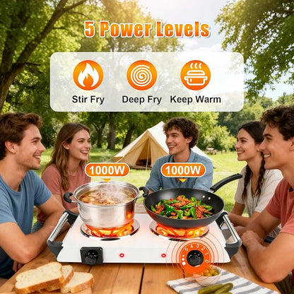 Electric Charcoal Burner Stove, 500W Single Coil Hot Plate Starter with Grill Tongs, 5-Level Temp, Smart Heat Control & Stainless Steel Fast Heating for Cooking top Countertop (4271White)