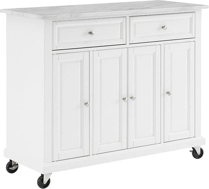 Crosley Furniture Avery Rolling Kitchen Island Storage Cart with Shelves, Microwave Stand, Coffee Bar, Distressed White