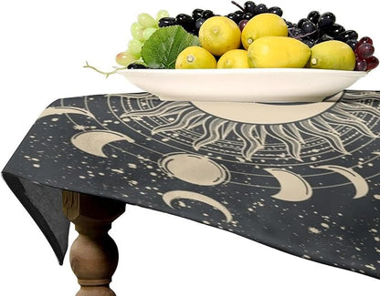 Vintage Tarot Tablecloth Boho Mystical Astrologer Zodiac Full Moon Phases Star Galaxy Space Table Cloth Water Resistant Wipeable Table Cover for Picnic Party Holiday Kitchen Dinner Table 55"x55"
