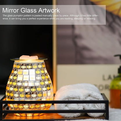 Dicimi Pumpkin Wax Melt Warmer, Handmade Mosaic Glass Wax Warmer with Flameless Night Light, Fast Heating Fall Harvest Decor, Cozy Home Ambiance