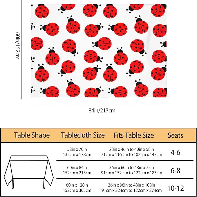 TKS MITLAN Tablecloth Red Ladybug Table Cloth Rectangle Table 60 x 84 Inch Cute Round Dots Skin Fun Cartoon Kitchen Decorations for Home Dinner Party
