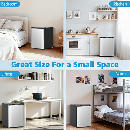 COWSAR 2.6 Cu.Ft Mini Fridge with Freezer, Quiet Reversible Door Compact Refrigerator, Small Refrigerator with 2 Removable Shelves, Adjustable Thermostat, for Office, Bedroom, Dorm, Silver