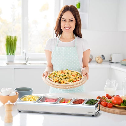 Onlyfire Pizza Topping Station, Stainless Steel Condiment Seasoning Containers with Lid and 5 Compartment Trays for Prepping Ingredients and Toppings, Pizza Oven Accessories Outdoor