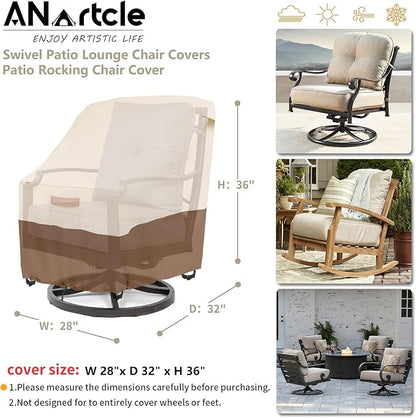ANartcle Swivel Patio Chair Cover 4 Pack,600D Waterproof Heavy Duty Outdoor Chair Cover(28 W x 33 D x 36 H inches),Patio Furniture Covers,Outdoor Furniture Covers Waterproof,Beige&brown