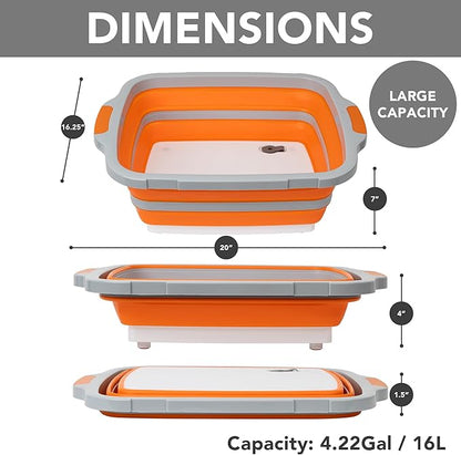 Tiawudi Large Collapsible BBQ Prep Tub with Locking Lid, Basket for Meal Prep Marinating Food Storage, Plastic Cutting Board(4.22 Gal/16L), Camping Sink with Colander, Dish Basin