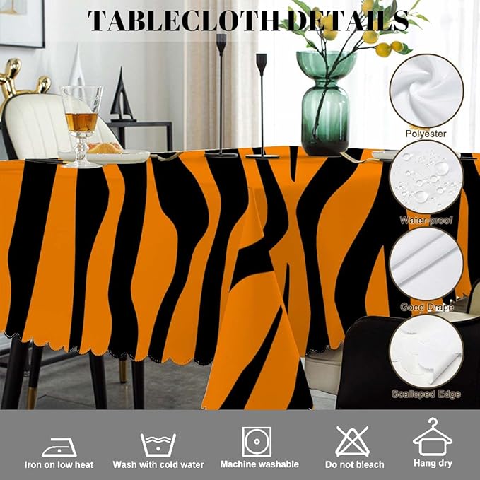 Swono Tiger Print Tablecloth African Animal Tiger Skin Orange Black Stripe Decorative Table Cover for Kitchen, Party Banquet and Holiday Tablecloth, 52x70 Inch(4-6 Seats)