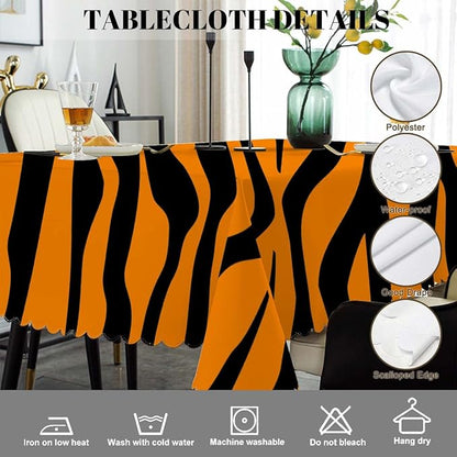 Swono Tiger Print Tablecloth African Animal Tiger Skin Orange Black Stripe Decorative Table Cover for Kitchen, Party Banquet and Holiday Tablecloth, 52x70 Inch(4-6 Seats)