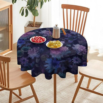 Vintage Flower Round Tablecloth, Gothic Garden Dark Florals Rustic Roses Boho Botanical Plant Water Resistant Wipeable Table Cover for Picnic Party Holiday Kitchen Dinner Table 50"