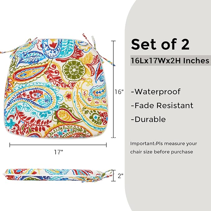 FUNHOME Outdoor Chair Cushions Set of 2,Patio Seat Cushion 17"x16"x2",U-Shaped Dining Chair Cushion 17 by 16 Inch,Water Resistant,Fade-Resistant Chair Pads for Kitchen Garden Furniture(Phoenix)