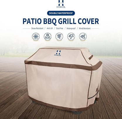 HAMLER Grill Cover 52 Inch, Heavy Duty Waterproof BBQ Covers, Gas Grill Covers Fits Weber Spirit, Weber Genesis, Char-Broil, Nexgrill, Brinkmann, Brown & Beige