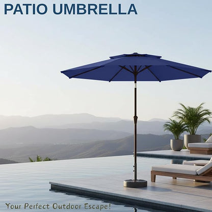 9ft 2-Tiers Patio Umbrella,Outdoor Market Table Umbrella with Push-Button Tilt & Crank | UV Protection,Suit for Backyard,Garden,Pool,Deck(Navy)