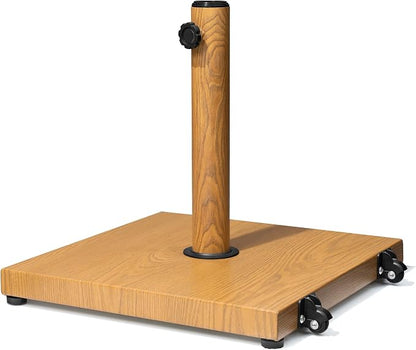 Patio Umbrella Base with Wheels, 43lbs Outdoor Umbrella Stand | With 2 Wheels, Square Heavy Duty Base, Suitable for 6-12FT Market & Fringe Umbrella, for Deck, Lawn, Poolside