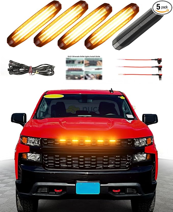 LED Grill Lights for 2019 2020 2021 Chevy Silverado Accessoreis | Clip On Front Grille Insert Light Bar Head Lamp Fits Silverado Trail Boss,WT,Custom Only