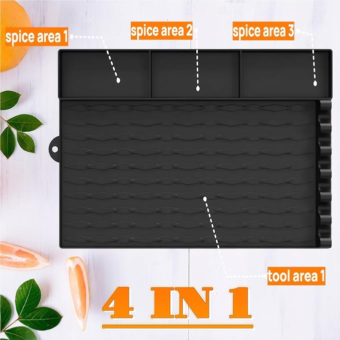 Upgrade Griddle Mat Compatible with Blackstone, Easy to Clean Silicone Grill Tools Mat, Blackstone Griddle Seasoning, Side Shelf Mat Grill Pad (Black)