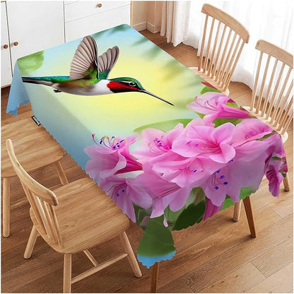 Swono Hummingbird Table Cloth Rectangle Tables Spring Flowers Humming Bird Kitchen Table Cover Oblong 52"X70" Tablecloth for Dining Table Buffet Parties Patio and Camping