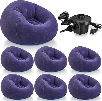 Realspring 6 9 12 Pcs Inflatable Bean Bag Chairs for Adults with Electric Air Pump, Blow up Couch Folding Portable Inflatable Couch Lazy Sofa for Outdoor Movie Night Camping(Blue,6 Pcs)