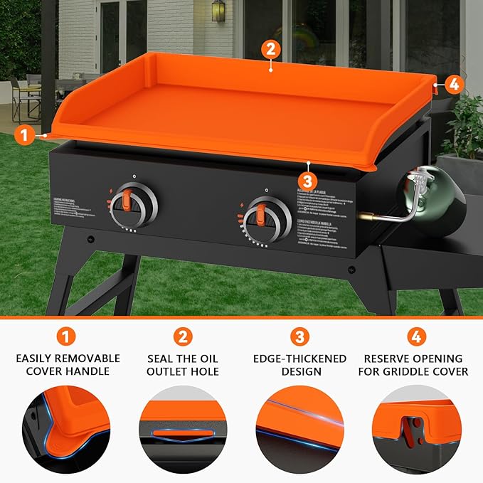 Silicone Griddle Cover for Blackstone - Full Protection Waterproof Griddle Top Cover All Year Round Protective Mat for Black Stone Accessories (22" Orange)