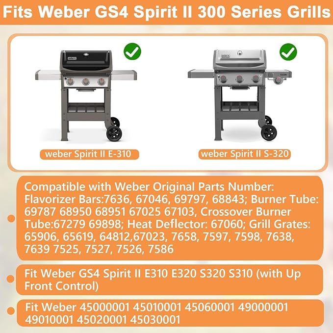 Spirit 2 Grill Parts for Weber GS4 Spirit II 300 SER Replacement for Weber Grill Accessories 3400302 7636 67046 Flavorizer Bars, 67060 Heat Deflector, 7638 7856 7860 Grates, 67025 69787 Burner Tubes
