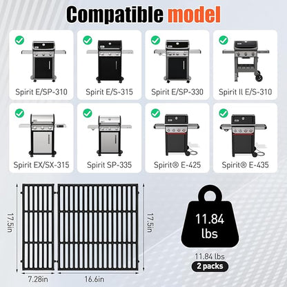 17.5" Grill Grates for Weber Spirit 300/400 & GS4 Spirit II 300 Series, Spirit E/S-310 E/S-320 E/S-330 E425 E435, Genesis Silver/Gold B & C, Spirit 700,Cast Iron Grill Parts for Weber Spirit 7638 7639