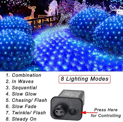 Pooqla Blue Net Lights, 21x 5ft Christmas Bush Lights Outdoor Green Wire | 360 LED Large Net Mesh Lights Plug in, 8 Modes Waterproof Connectable Bushes Lights for Halloween Hedge Yard Decor