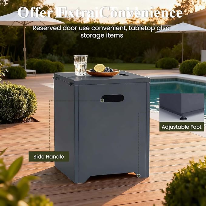 LayinSun 42 Inch Outdoor Fire Pit Table for Outside Patio, 55000BTU Rectangle Propane Firepit with Hidden Fuel Tank, Glass Wind Guard, Waterproof Cover and Lid