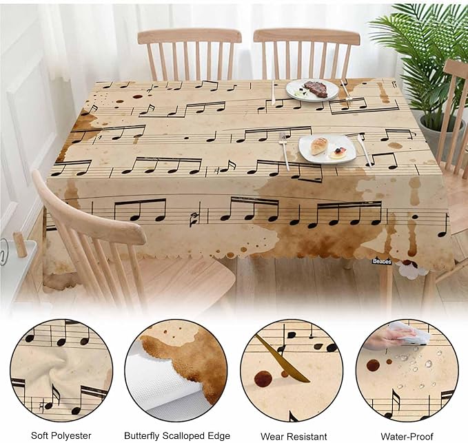 Tablecloth Music Notes 52 X 70 Inch, Retro Musical Piano Music Sheet Oblong Table Cloths Anti-Shrink Decorative Table Cover for Kitchen Dinning Tabletop Outdoor Picnic BBQ