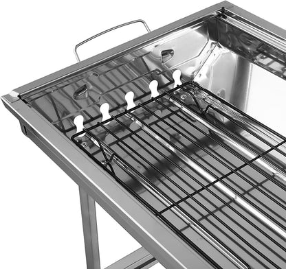 Charcoal Grill Stainless Steel Folding Portable BBQ Tool Kits for Outdoor Cooking Camping Hiking Picnics Tailgating Backpacking or Any Outdoor Event (Large)