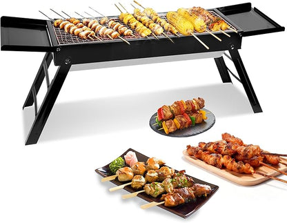 Portable Charcoal Grill with Side Table– Foldable Tabletop BBQ Grill for Outdoor Cooking, Camping, Picnics & Travel | Compact & Lightweight| Smoky Flavor & Easy to Clean