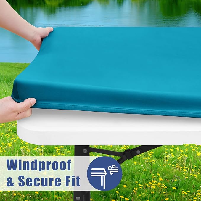 Moosfor 2 Pack Rectangle Spandex Fitted Table Cloth, 5FT Elastic Tablecloth | Washable Picnic Table Cover, Stretch Waterproof Table cloths for Party, Patio, Dining, Kitchen, 30" x 60", Teal