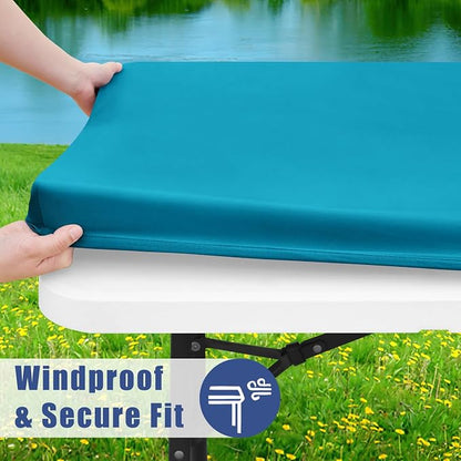 Moosfor Spandex 4 Foot Rectangle Table Cloth, Elastic Fitted Tablecloths for Picnic, Stretch Washable Patio Table Cover for Outdoor, Camping, Banquet and Parties (Turquoise, 30"x48")