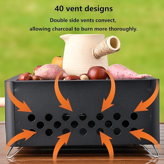 Desk Tabletop Outdoor Charcoal Grill Portable Small BBQ Grill Easy Assembly with Grid Lifter and Stainless Steel Grill Grate for Camping Picnics Garden Beach Party(White A)