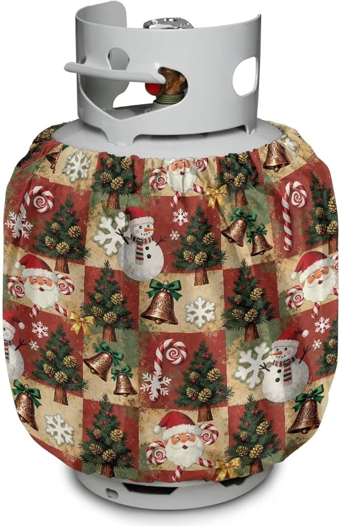 Christmas Print Propane Tank Cover 20lb Easy to Install Gas Cover Fits Standard 20 lb Tank Cylinder Waterproof Grill Accessories for Outdoor Camper
