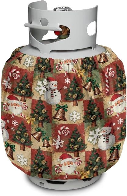 Christmas Print Propane Tank Cover 20lb Easy to Install Gas Cover Fits Standard 20 lb Tank Cylinder Waterproof Grill Accessories for Outdoor Camper