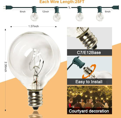 25Ft Outdoor Christmas String Lights, G40 Warm White Christmas Decorations Lights with 27 Incandescent Globe Bulbs, Vintage Christmas Lights for Xmas Tree Party Backyard Wedding Garden Holiday Patio
